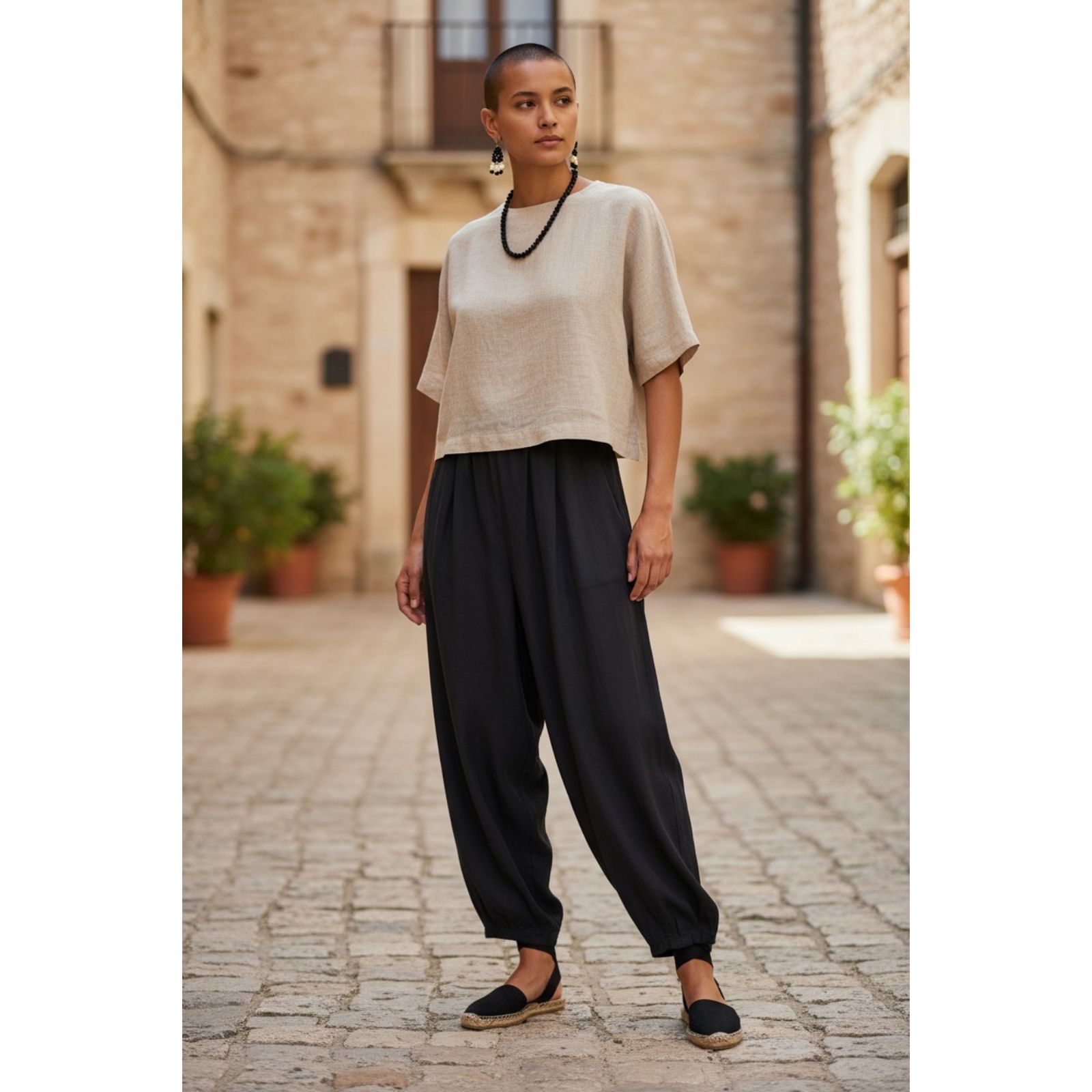 Aiko Pants Womens Extra Small Silk Pleated Minimalist Black Lagenlook Barrel Leg